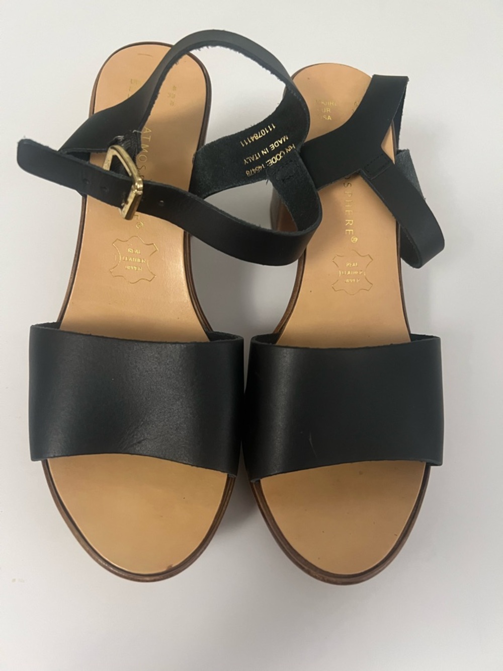 Atmosphere Black Leather Ankle Strap Sandals Size 8